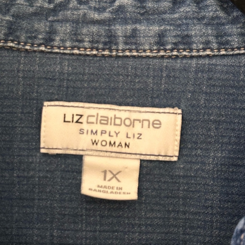 Liz Claiborne | Dark Blue Denim Button-Down Shirt - Picture 3 of 8